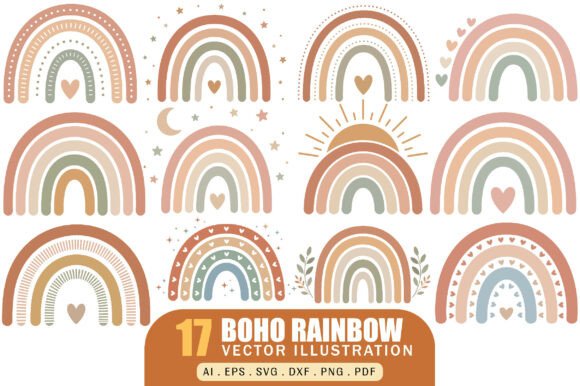 Download Boho Rainbow Illustration Vector Pack - Rainbow Collection