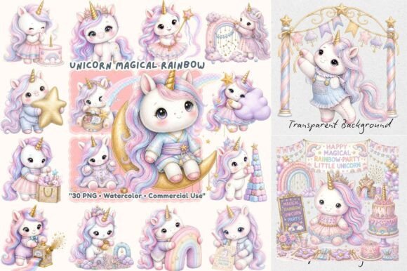 Download Magical Rainbow Unicorn Watercolor PNG - Rainbow Collection