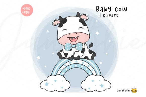 Download Cute Baby Cow Boy on Blue Rainbow Baby S - Rainbow Collection