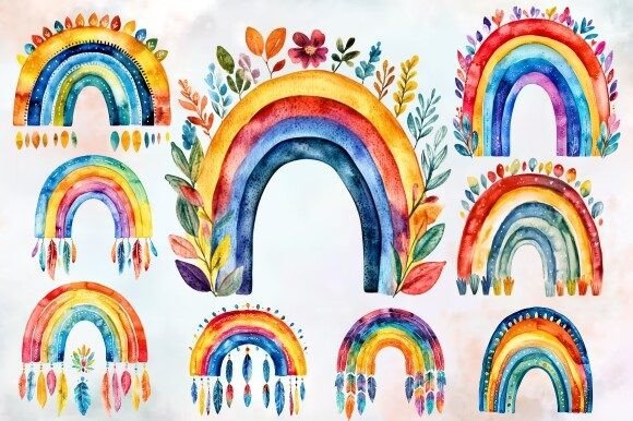 Download Watercolor Boho Rainbow Clipart Bundle - Rainbow Collection