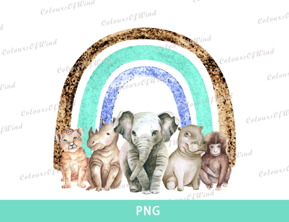 Download Animals and Blue Rainbow Sublimation PNG - Rainbow Collection