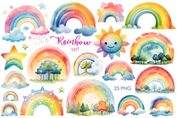 Download Watercolor Rainbow Set PNG Clipart - Rainbow Collection