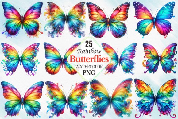 Download Watercolor Rainbow Butterflies Clipart - Rainbow Collection