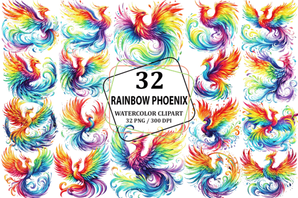 Download Watercolor Rainbow Phoenix Clipart PNG - Rainbow Collection